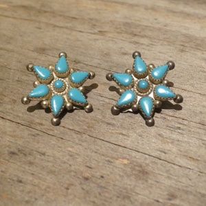 Vintage Turquoise and Silver Clip Earrings